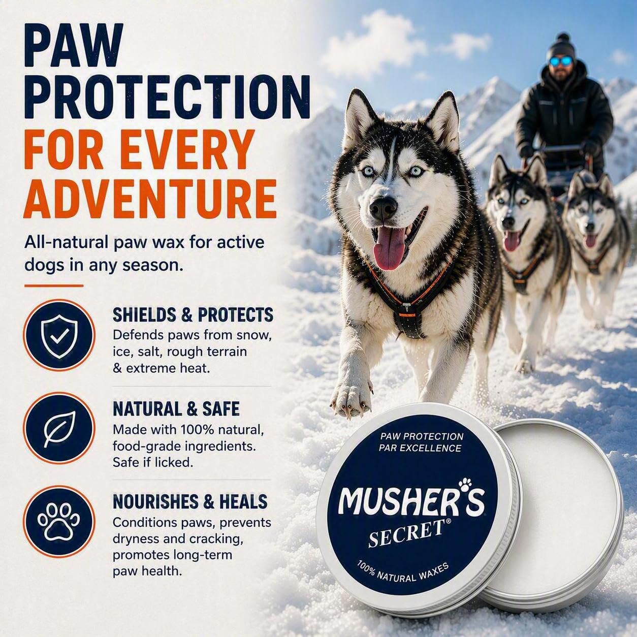 Musher's Secret plusieurs pots à l'échelle indiquant quantité et format