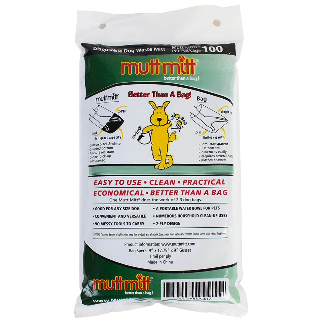 Mutt Mitt étiquette produit, identification et instructions claires