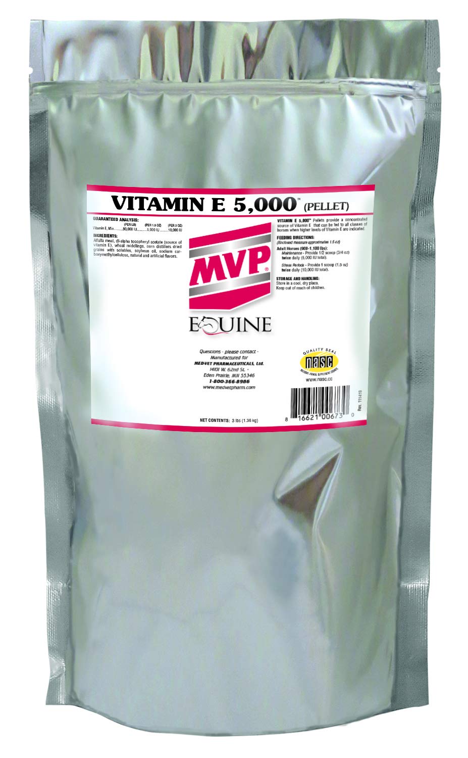MVP emballage avant montrant la vitamine E 5 000 et facilité d'utilisation