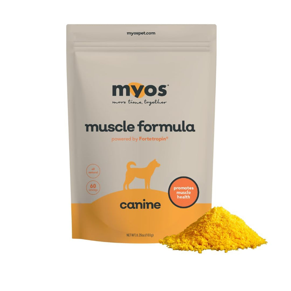 MYOS CANINE MUSCLE FORMULA emballage avant montrant produit et usage