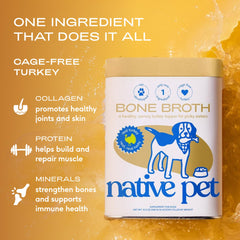Native Pet poudre de bouillon montrant texture fine et dissolution facile