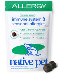 Native Pet emballage avant montrant 60 chews et avantages pour peau