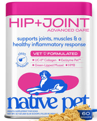 Native Pet emballage avant montrant supplément articulations et dosage