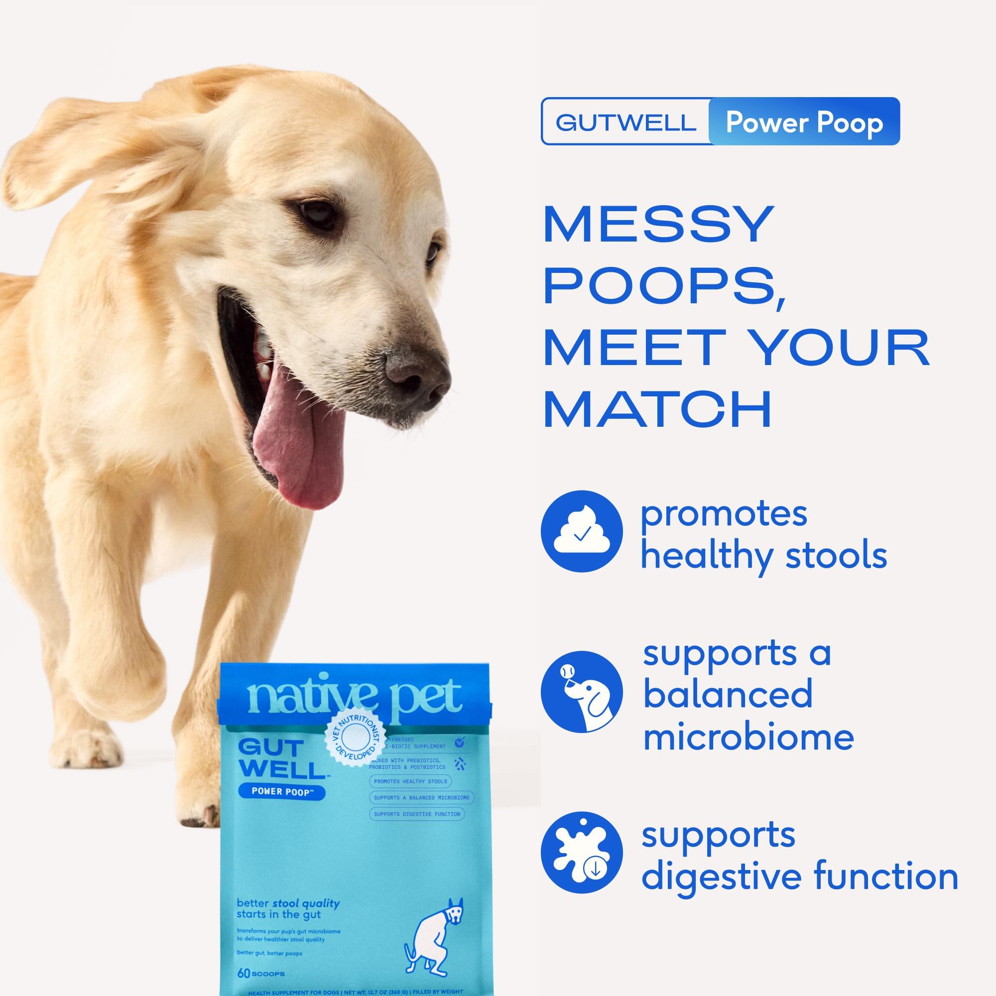 Native Pet scoop avec dose de GutWell pour un dosage pratique et précis