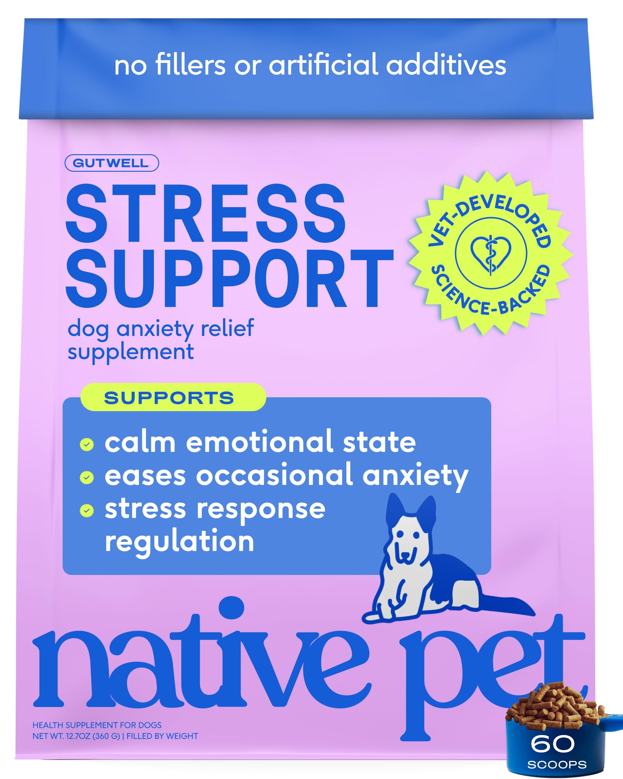 Native Pet pot GutWell face avant montrant étiquette claire bénéfice apaisement