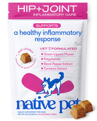Native Pet packaging avant montrant l’étiquette et bénéfice articulations