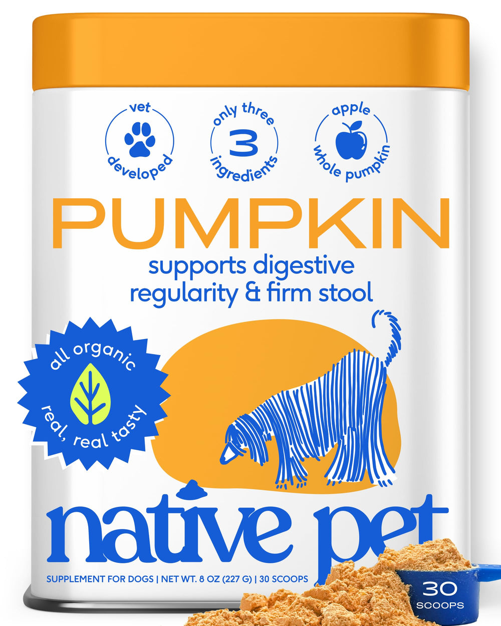 Native Pet emballage frontal montrant produit bio et bénéfice digestion