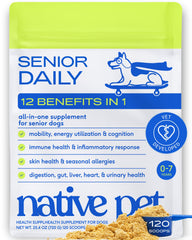 Native Pet paquet avant montrant formule senior et bénéfice mobilité
