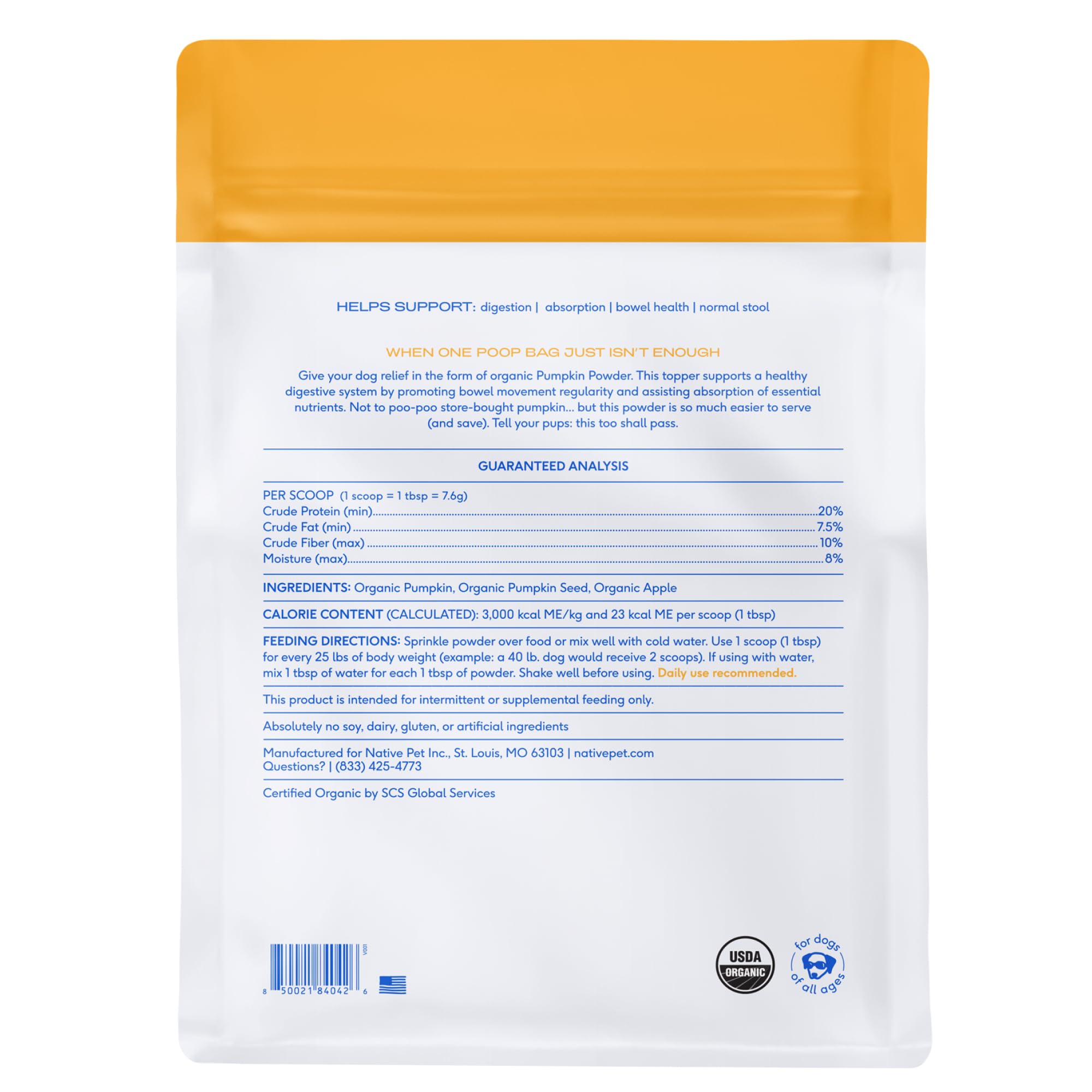 Native Pet sachet de voyage avec pot montrant la portabilité pour déplacements et vacances