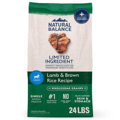 Natural Balance paquet avant montrant la recette agneau et riz brun pour confiance