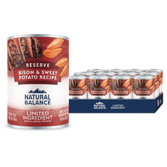 Natural Balance face du packaging montrant bison et patate douce, confiance nutritionnelle