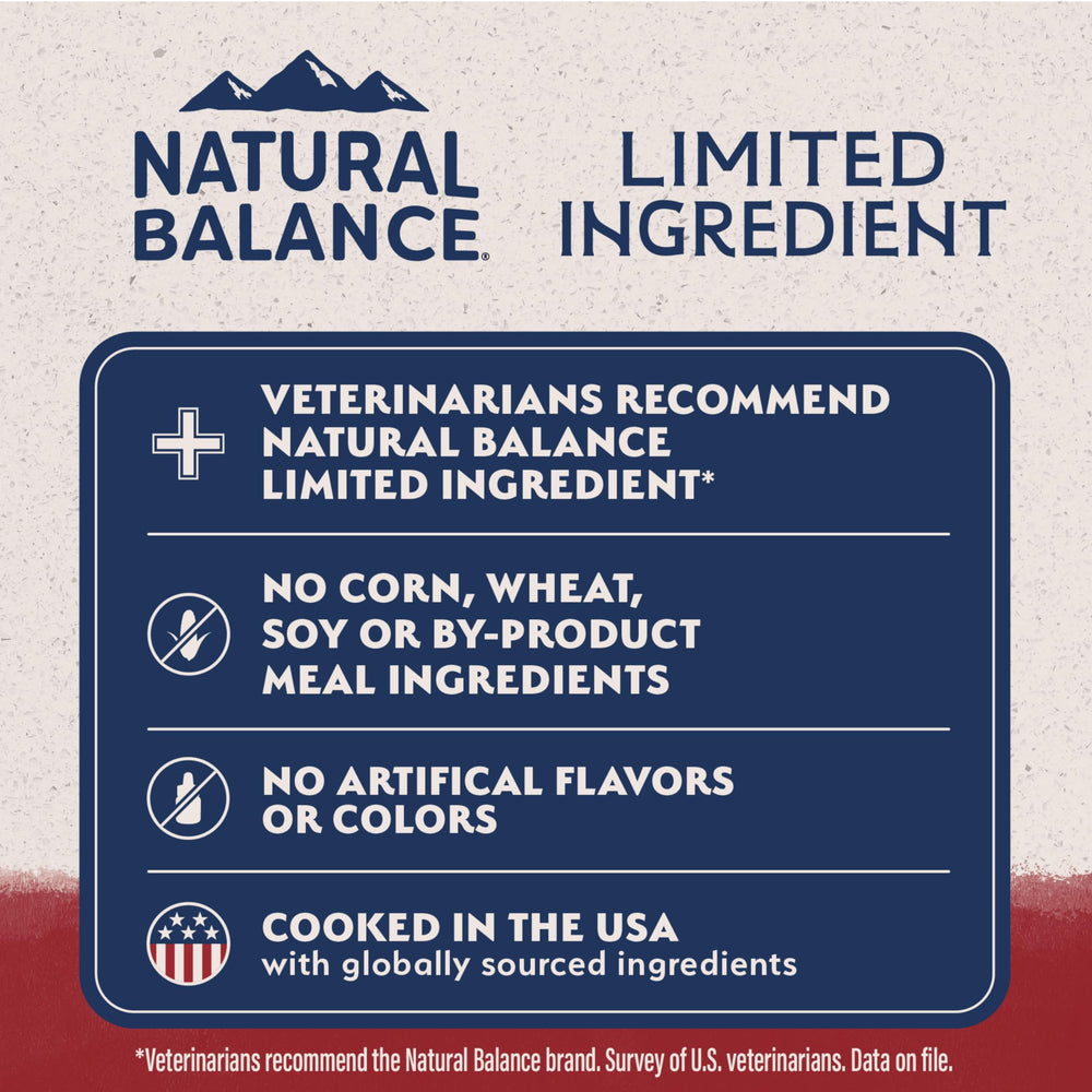 Natural Balance sac 4 lb à côté d'un objet pour montrer l'échelle pour foyers et essais