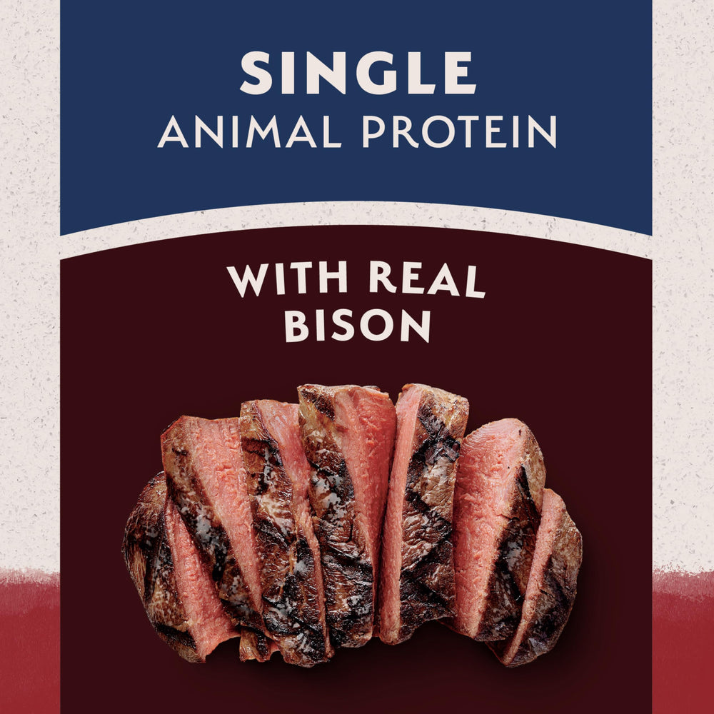 Natural Balance ingrédients visibles patate douce et bison illustrant la simplicité nutritionnelle