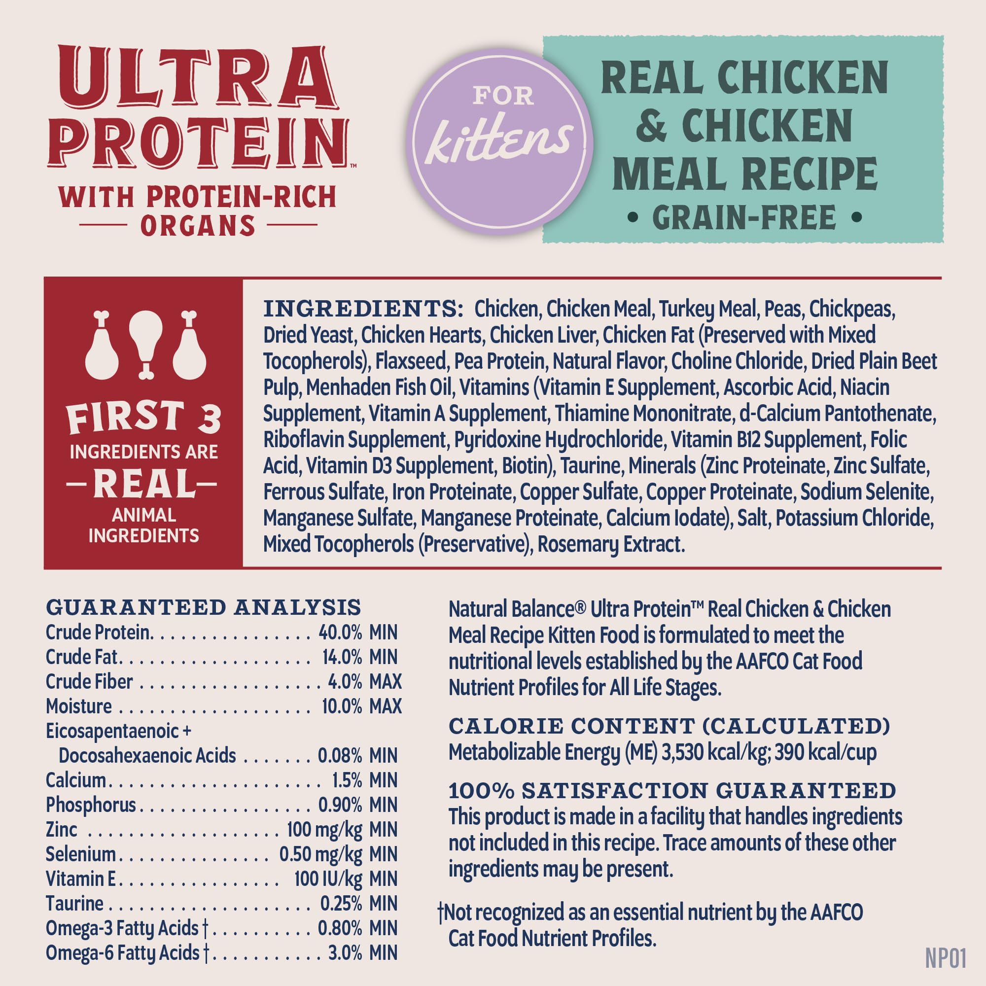 Natural Balance portion recommandée illustrée pour guider les rations journalières