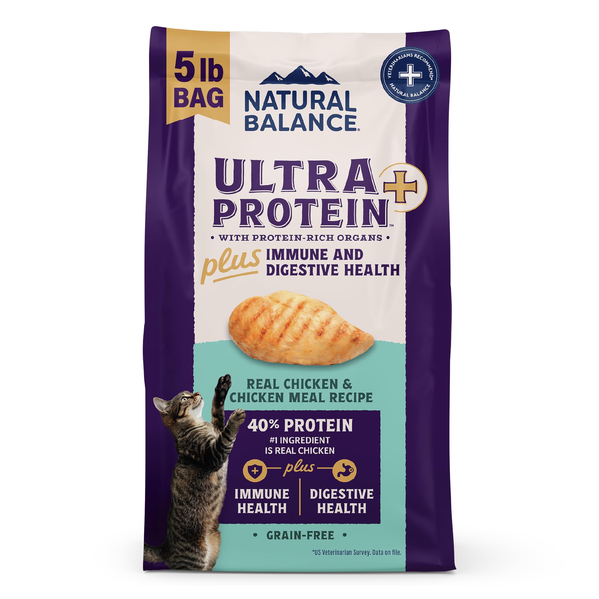 Natural Balance vue frontale du sac 5 lb montrant la marque et l'appétence