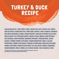 Natural Balance gros plan des morceaux de dinde et canard bénéfice protéines visibles