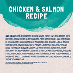 Natural Balance ingrédients poulet et saumon illustrés pour haute qualité protéique