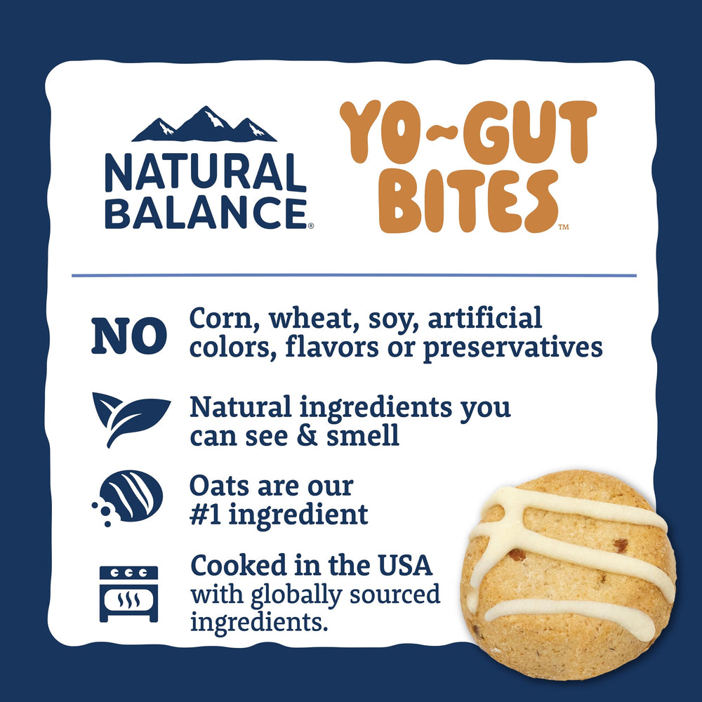 Natural Balance bananes et beurre de cacahuète réunis indiquant ingrédients naturels