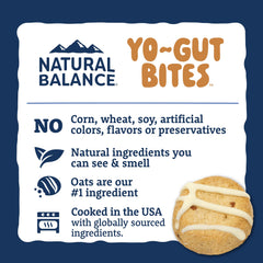 Natural Balance bananes et beurre de cacahuète réunis indiquant ingrédients naturels