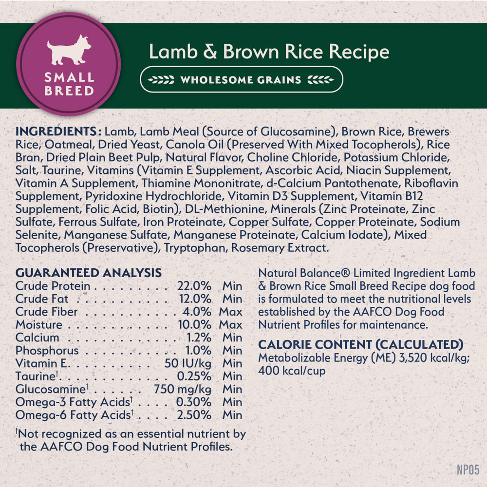 Natural Balance grains de riz brun en gros plan, glucides digestes et durables