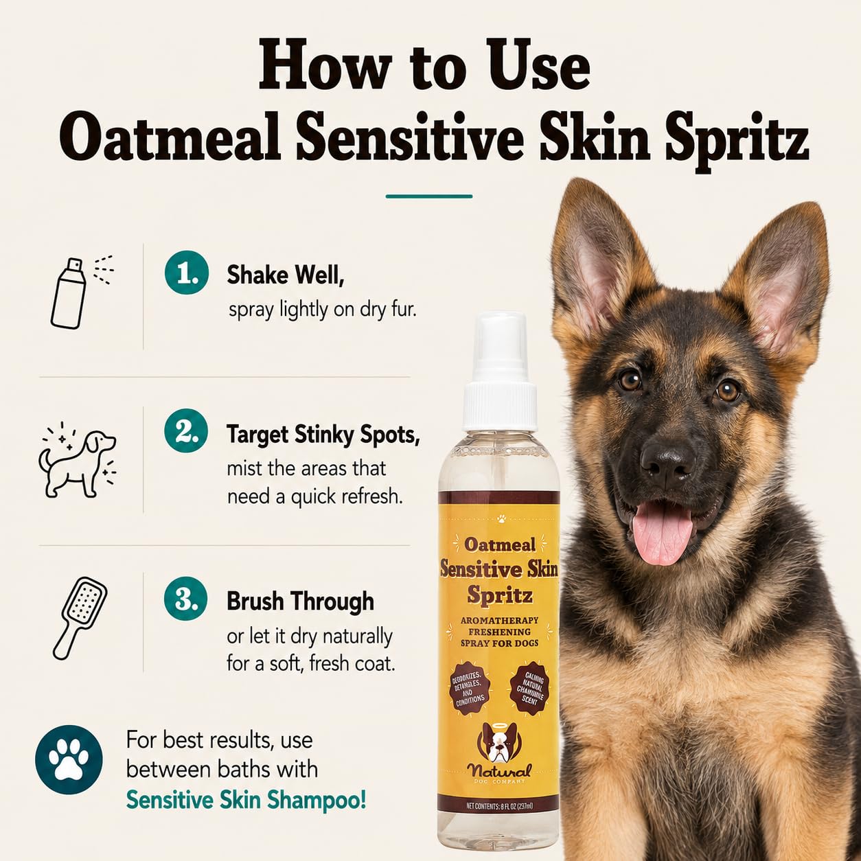 Natural Dog Company étiquette produit lisible avec ingrédients et sans parabènes