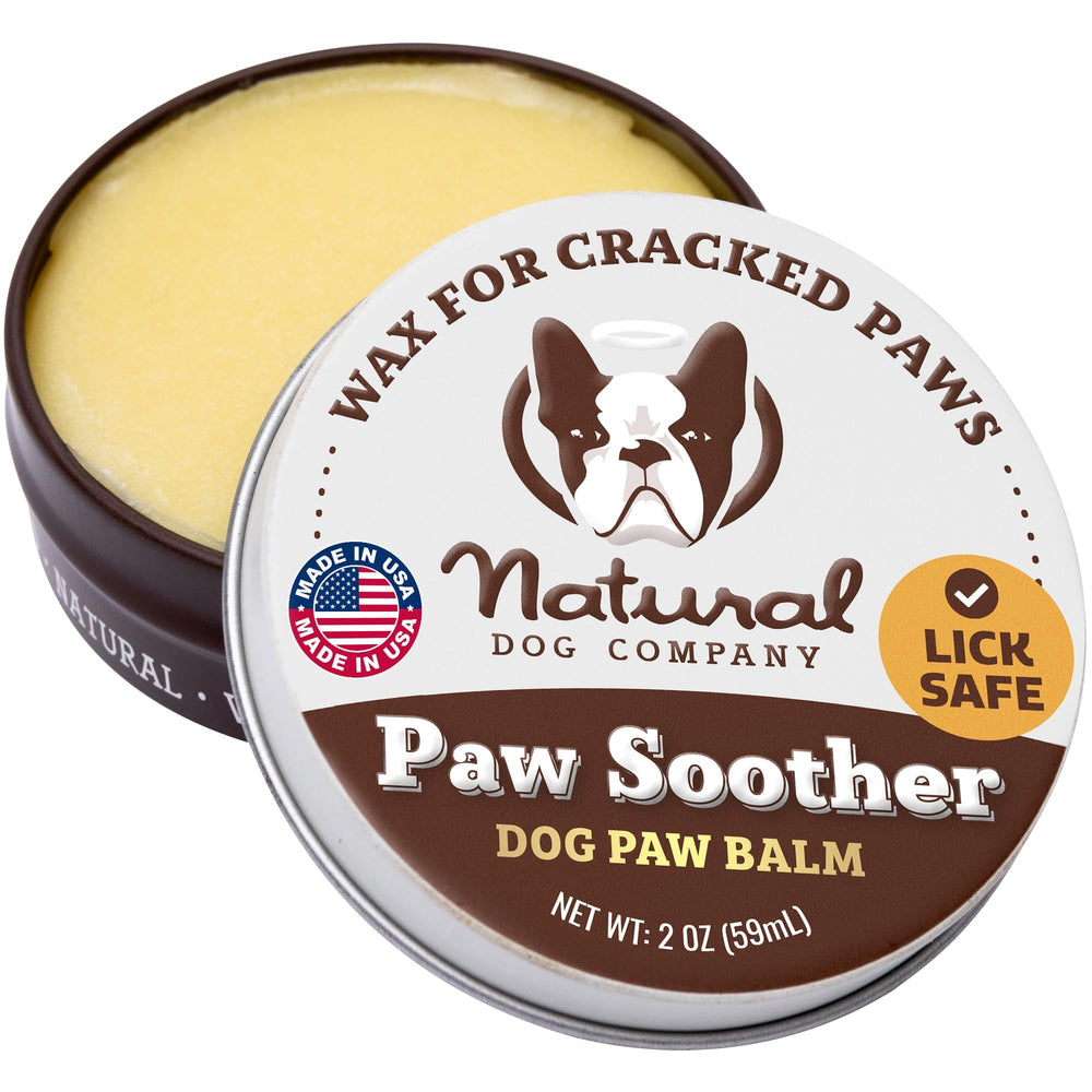 Natural Dog Company étui avant montrant le baume pratique, facilite les soins
