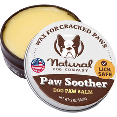 Natural Dog Company étui avant montrant le baume pratique, facilite les soins