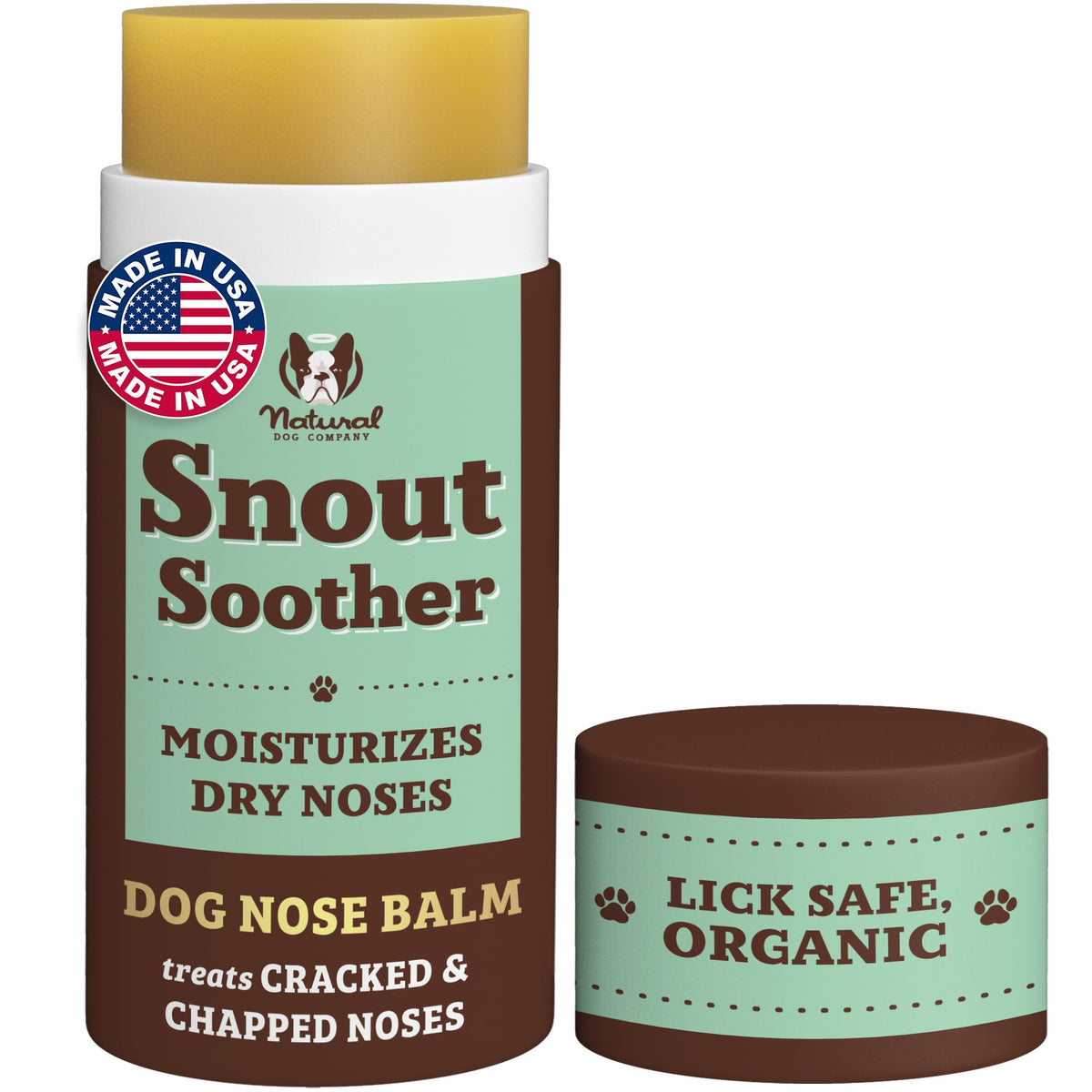 Natural Dog Company stick visage avant montrant le format pratique
