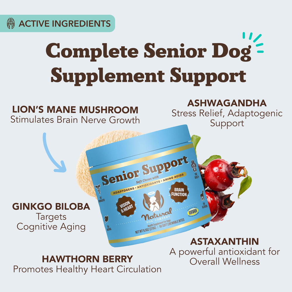 Natural Dog Company étiquette ingrédients affichant ingrédients ciblés pour la santé