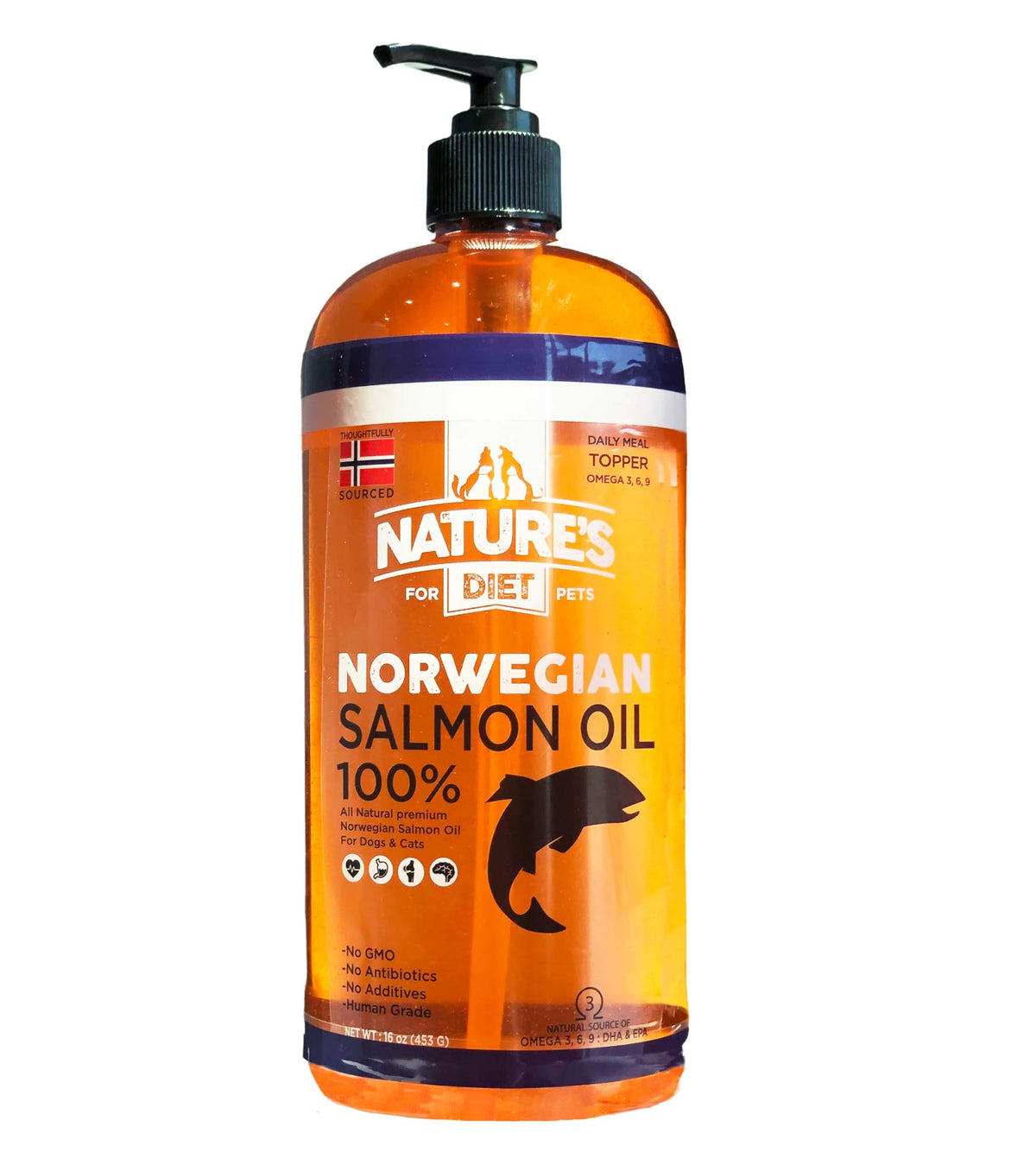 Nature's Diet bouteille avant montrant le flacon pompe et la taille pratique