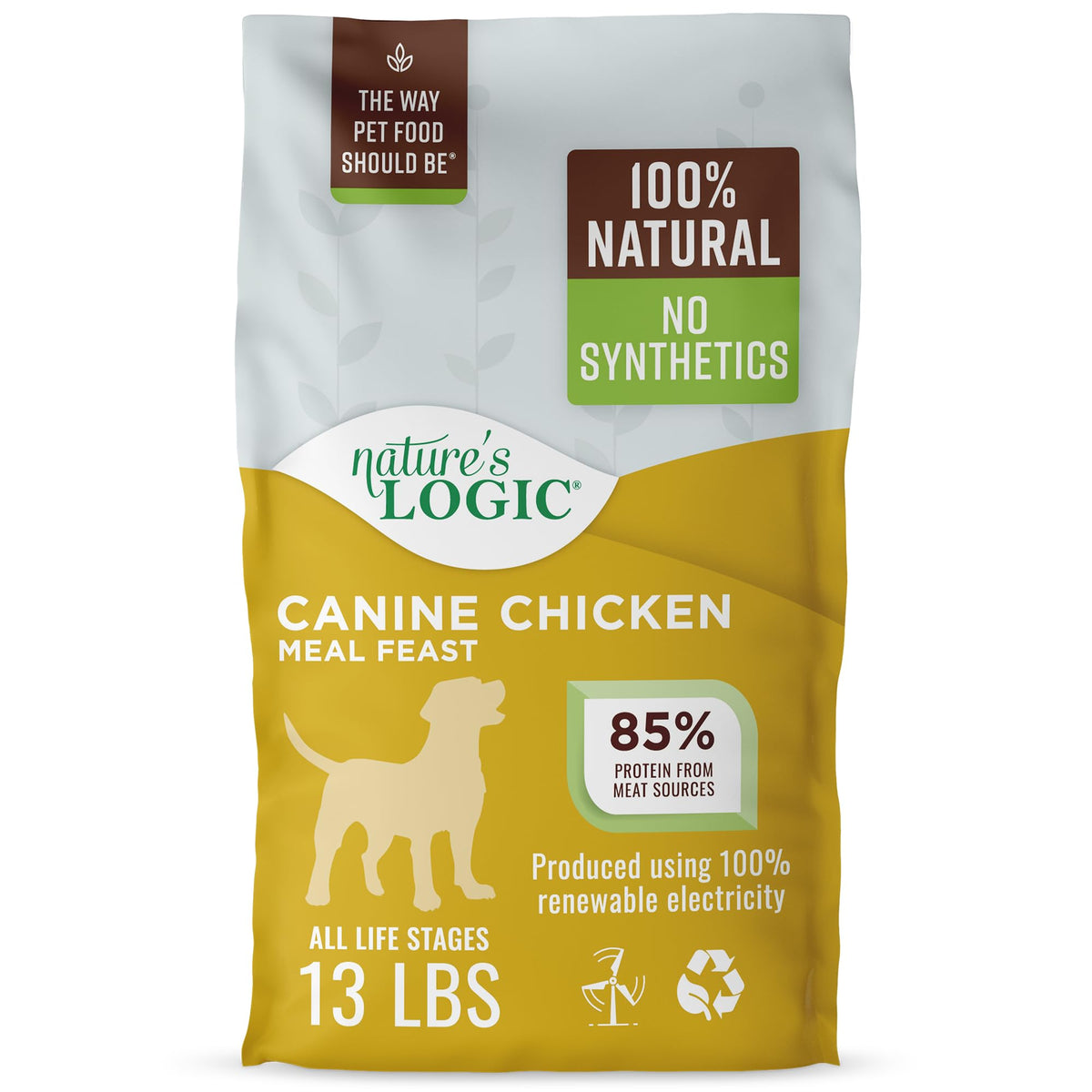 NATURE'S LOGIC emballage avant montrant la recette Chicken Meal et bénéfice nutritionnel