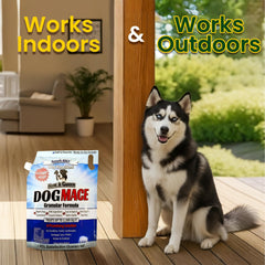 Nature's MACE sac à côté du spray Dog Mace illustrant utilisation complémentaire