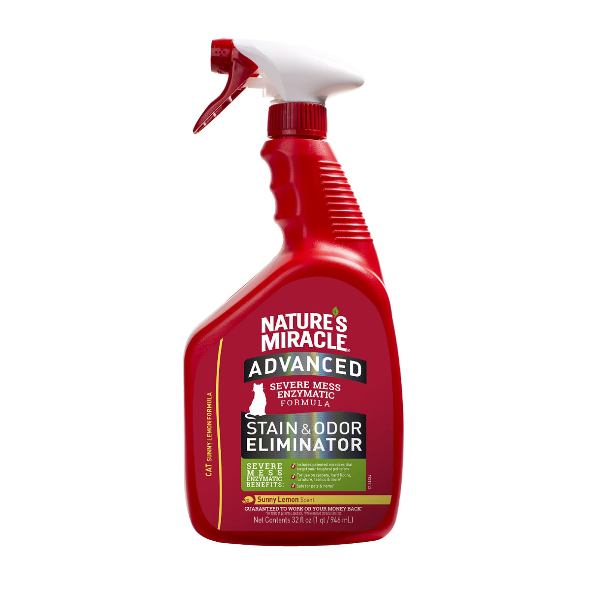 Nature's Miracle emballage avant 32 oz montrant flacon et étiquette bénéfice propreté