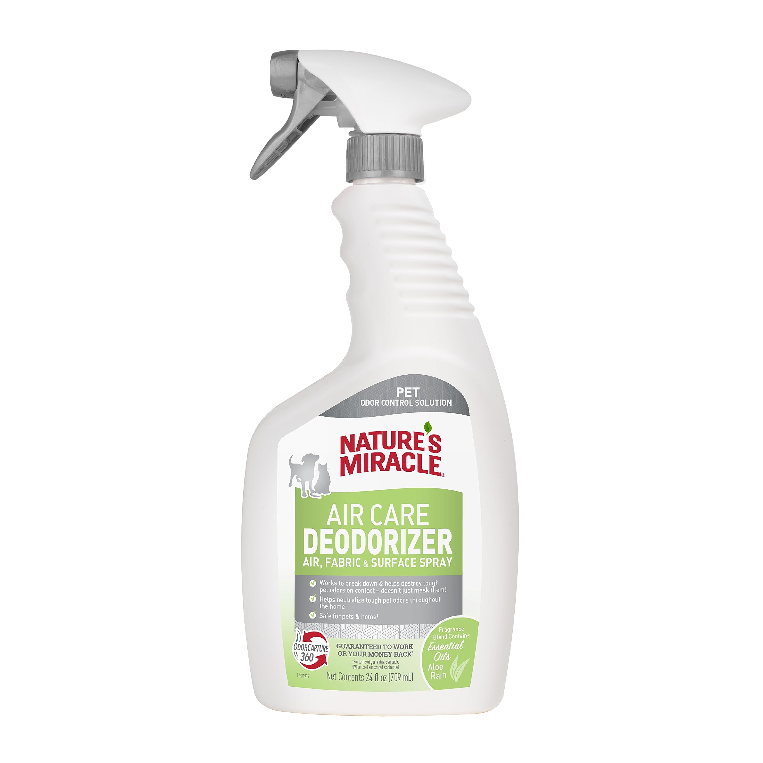 Nature's Miracle flacon avant Aloe Rain montrant l'emballage propre et l'usage domestique