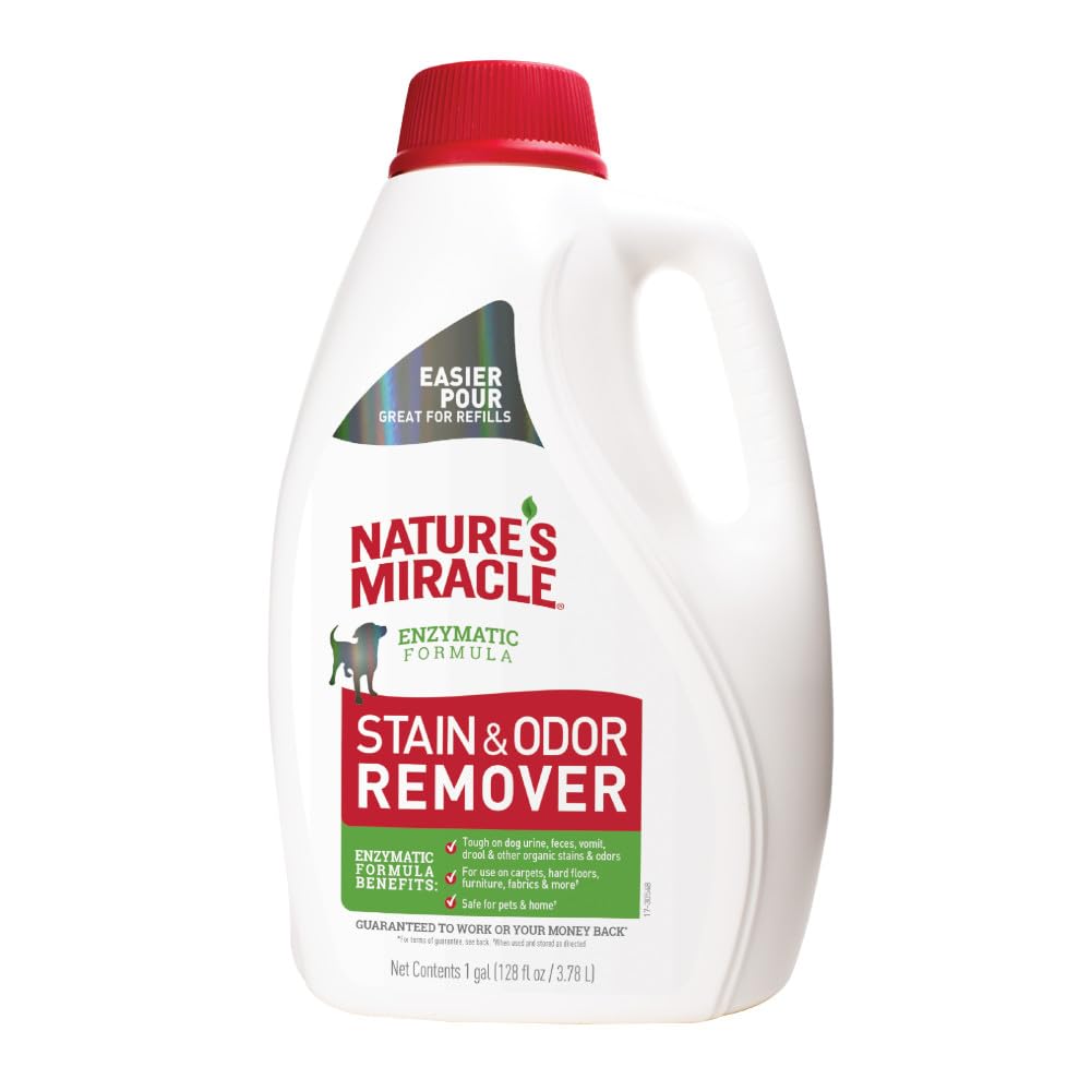Nature's Miracle bidon 1 gal face montrant emballage et usage sûr