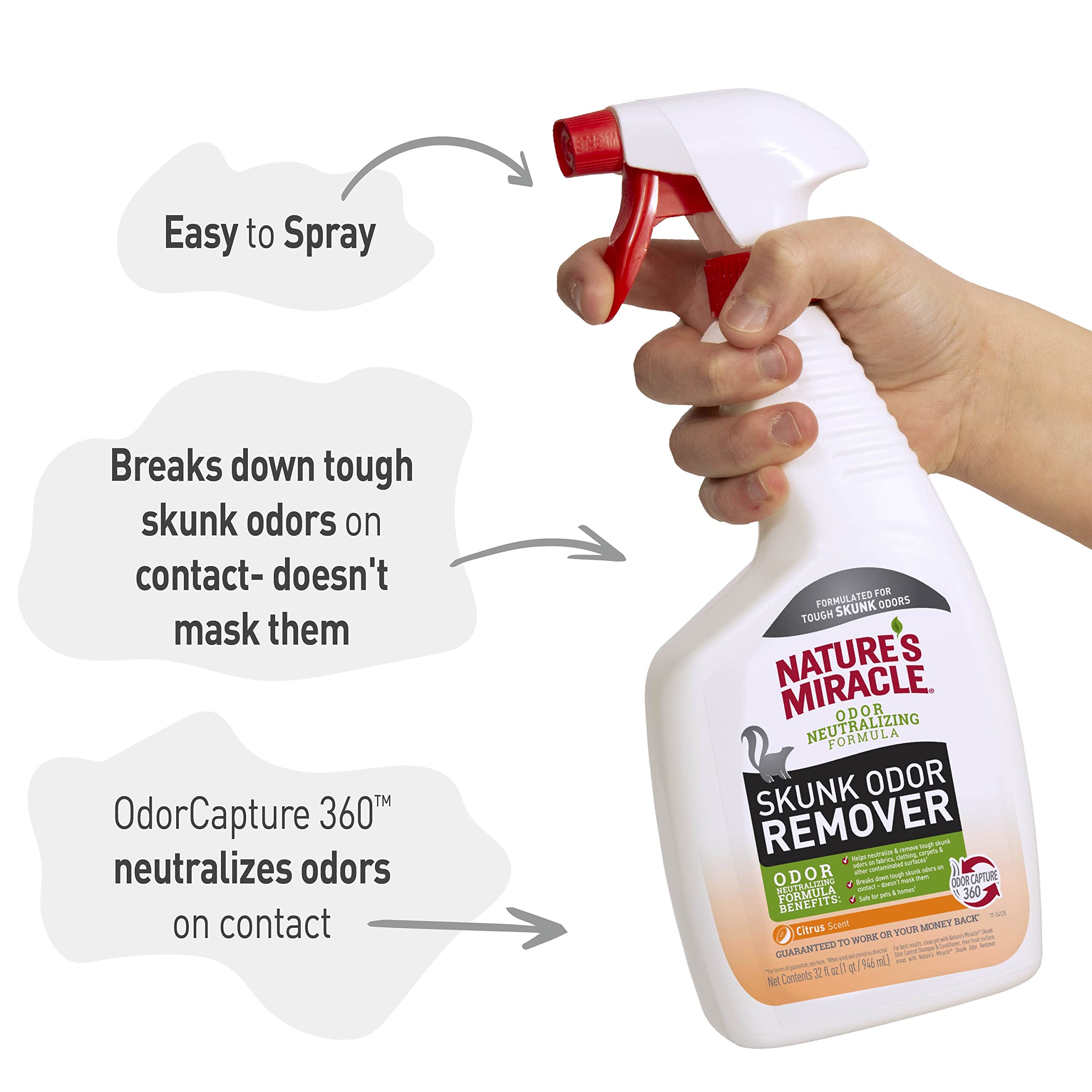 Nature's Miracle bouteille indiquant 25% matériaux recyclés, geste durable