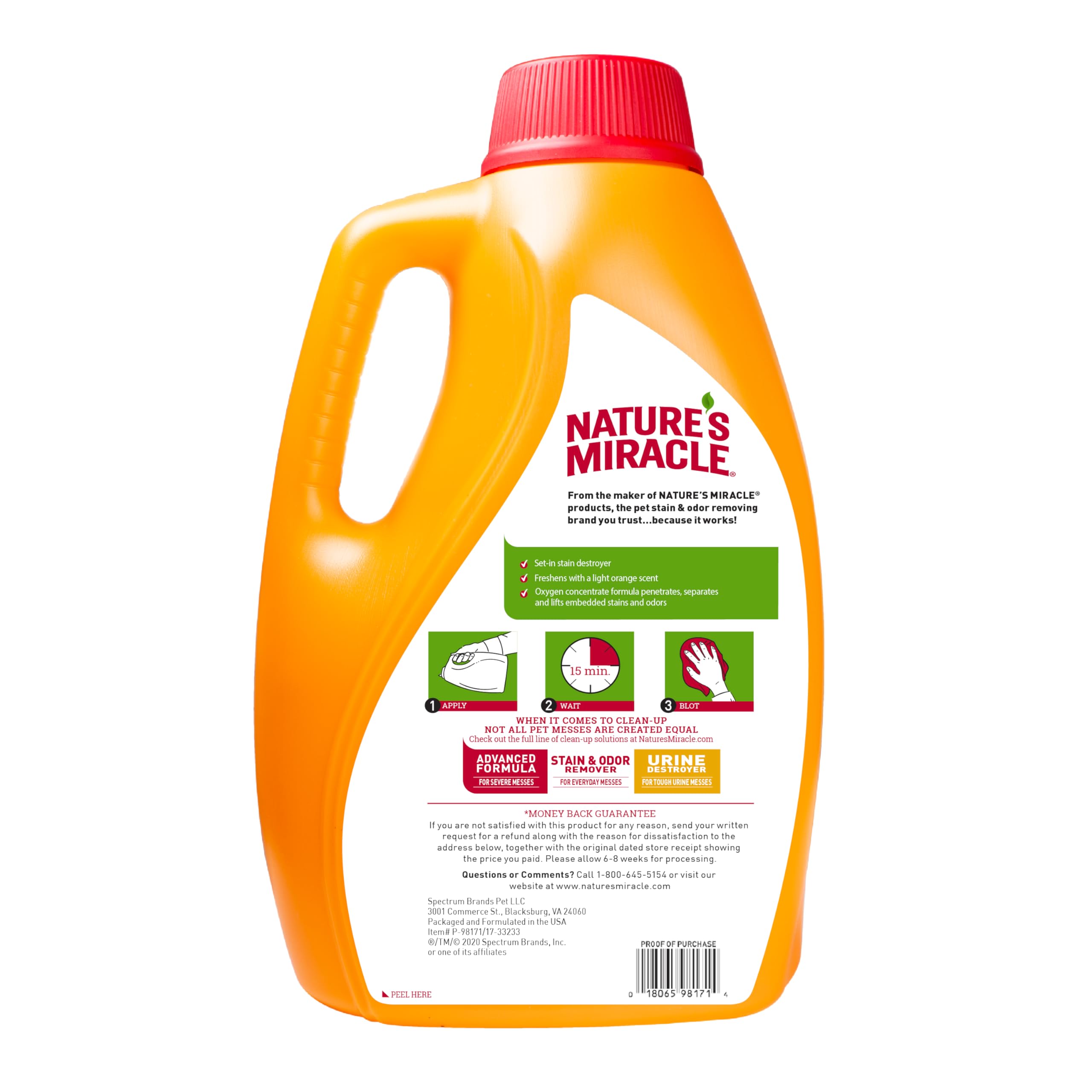 Nature's Miracle étiquette détaillée affichant instructions et précautions claires