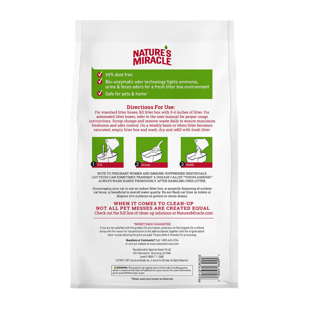 Nature's Miracle gros plan grains de litière montrant absorption efficace