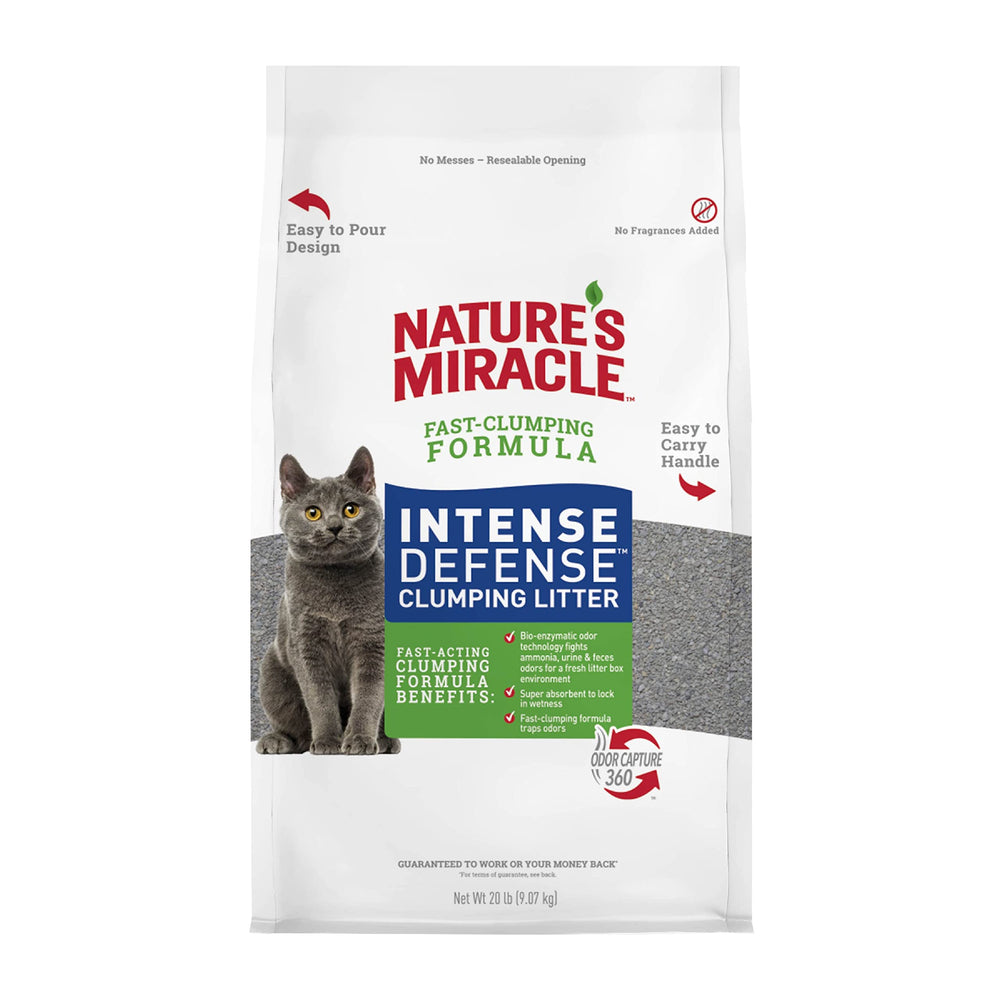 Nature's Miracle emballage avant montrant 20 lb et bénéfice contrôle d'odeurs