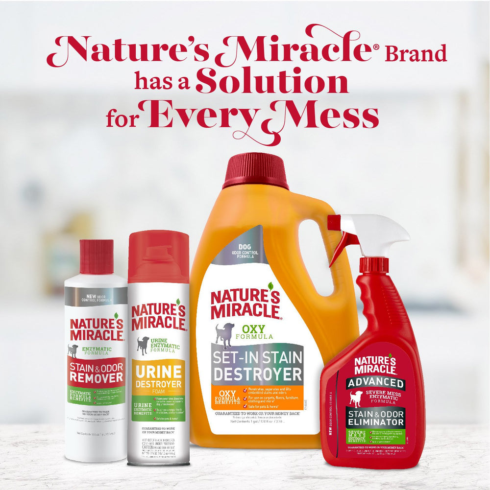 Nature's Miracle emballage avec pictogrammes et conseils de sécurité pour utilisateurs