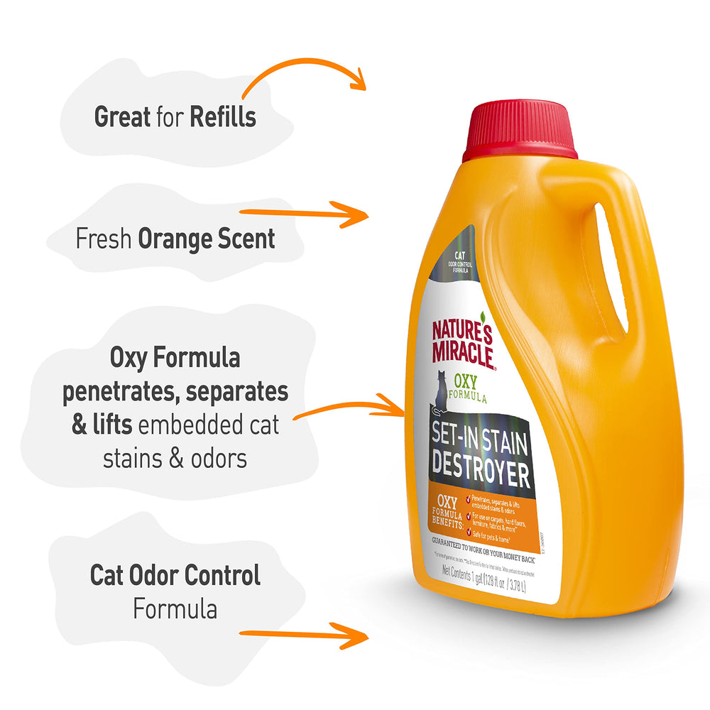Nature's Miracle gallon à l'échelle indiquant grande quantité pour usages répétés