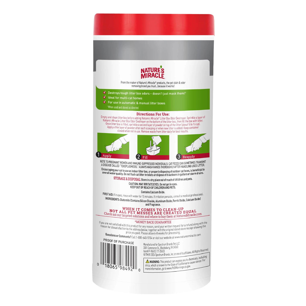 Nature's Miracle poudre gros-plan montrant texture fine pour neutralisation rapide