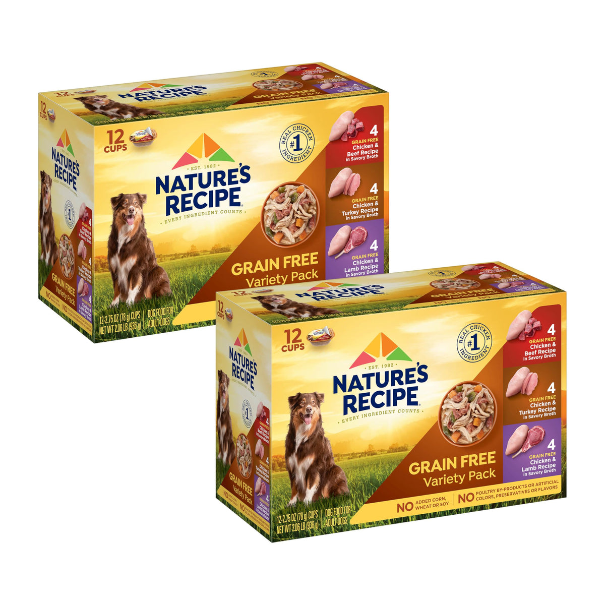 Nature's Recipe emballage avant montrant pack variété et praticité