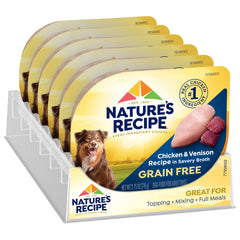 Nature's Recipe gros plan sur morceaux de poulet et venaison visibles, appétence accrue