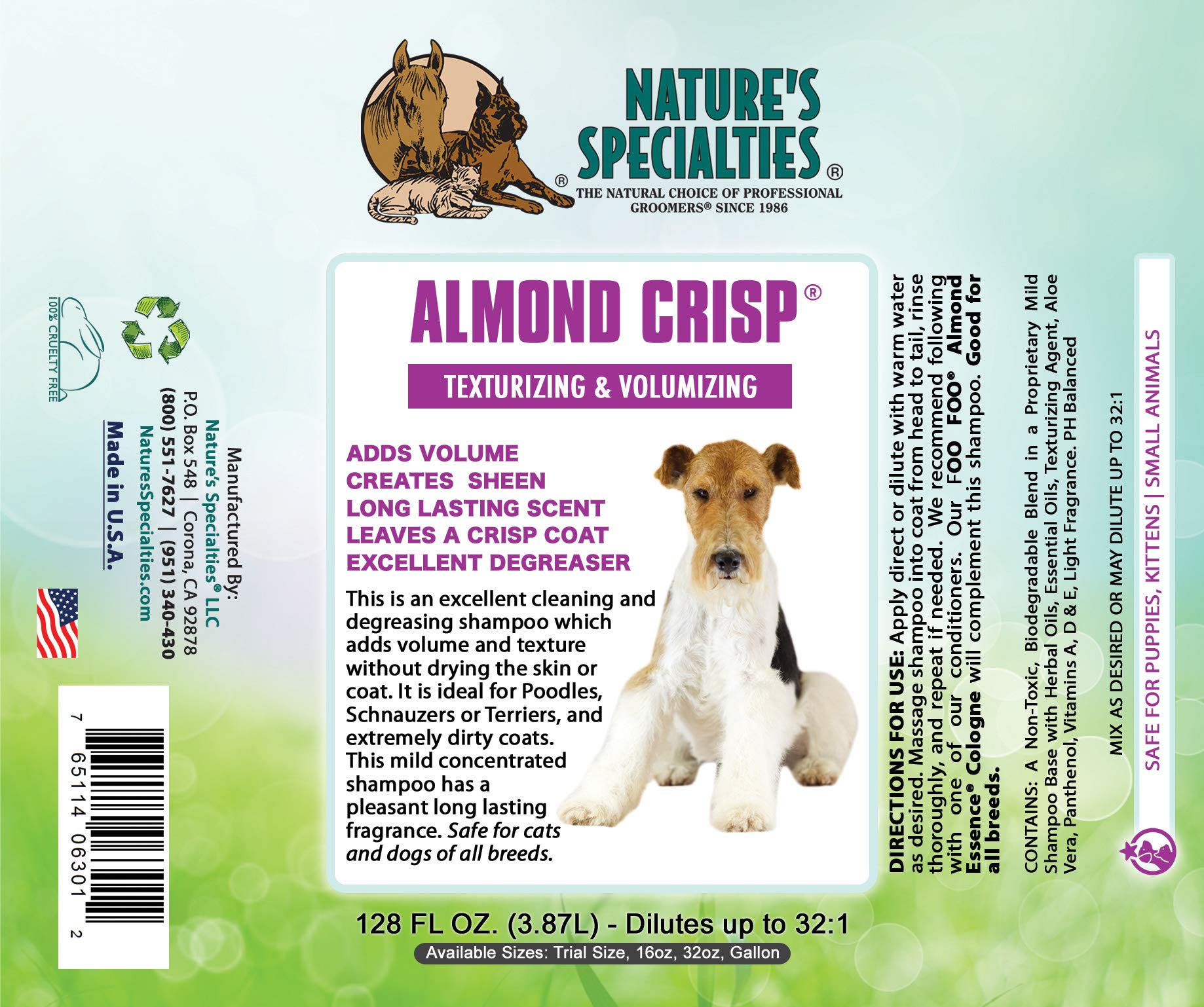 Nature's Specialties étiquette Almond Crisp détails d'ingrédients et d'usage professionnel