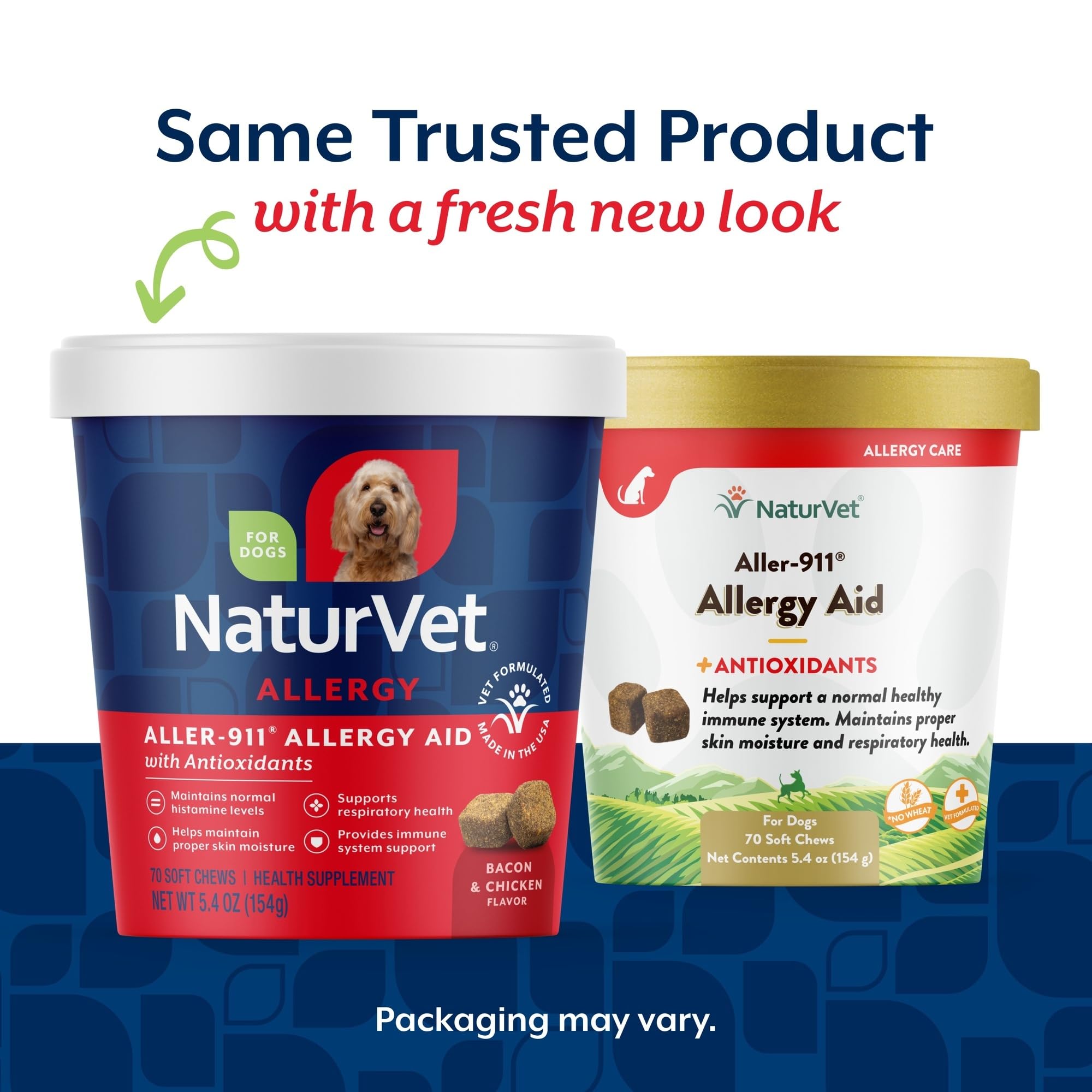 NaturVet Aller-911 pot ouvert révélant soft chews savoureux pour acceptation facile