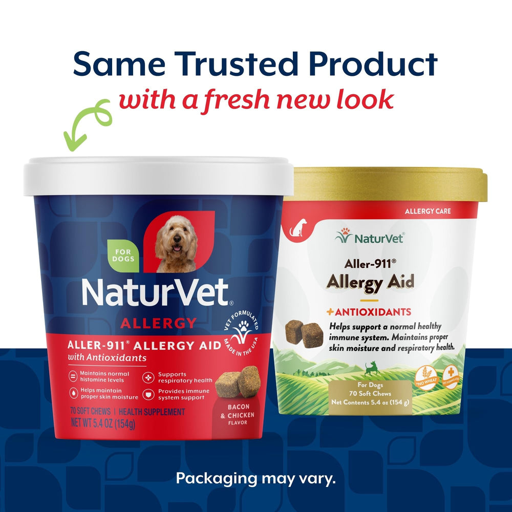 NaturVet Aller-911 pot ouvert révélant soft chews savoureux pour acceptation facile