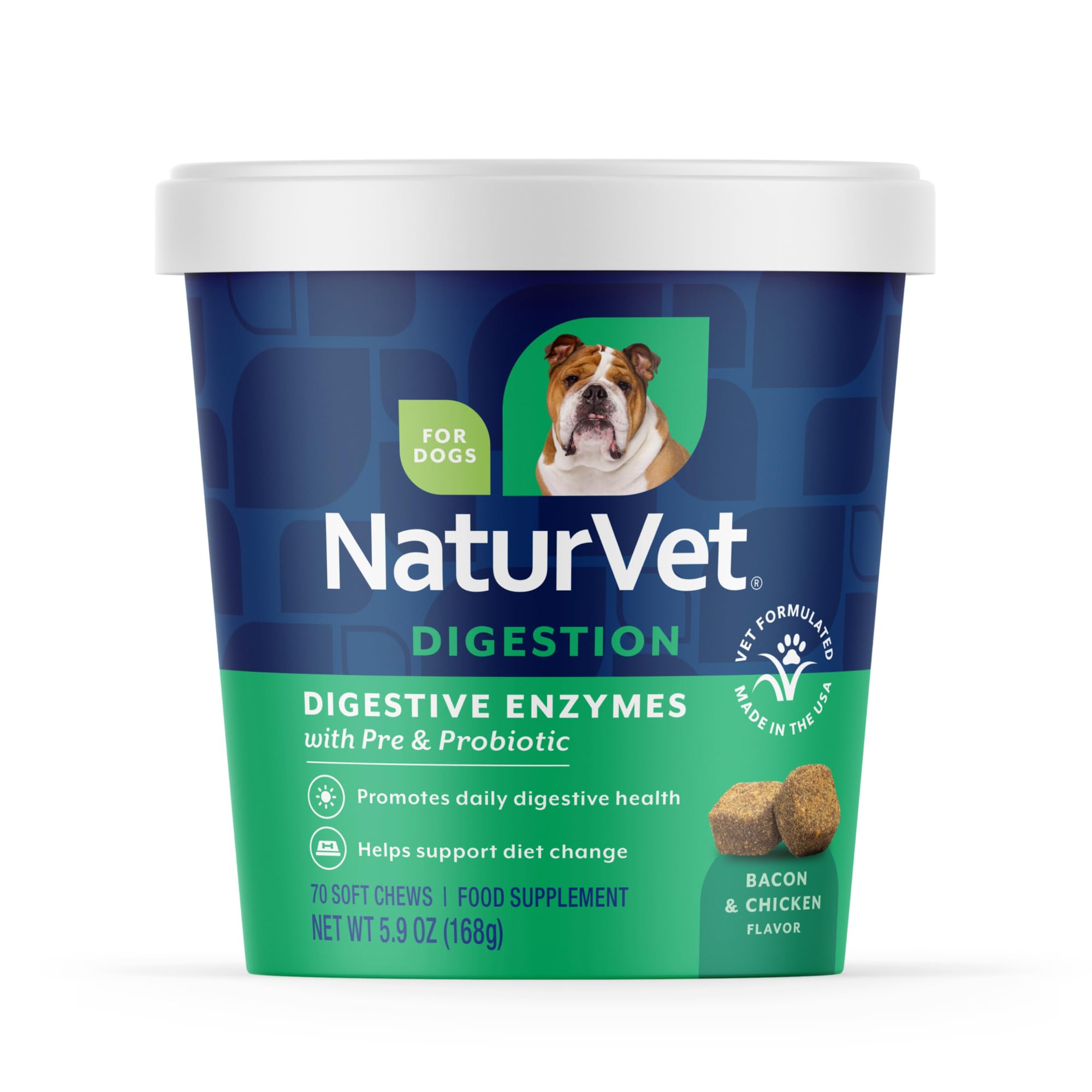 NaturVet boîte face avant montrant format 70 comptés et bénéfice digestif