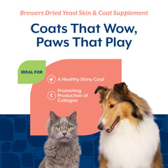NaturVet chien mangeant croquettes saupoudrées, pelage plus brillant