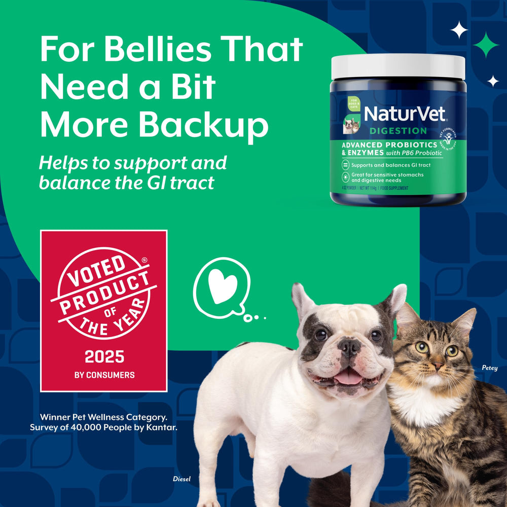 NaturVet supplément saupoudré sur croquettes de chien pour meilleure tolérance